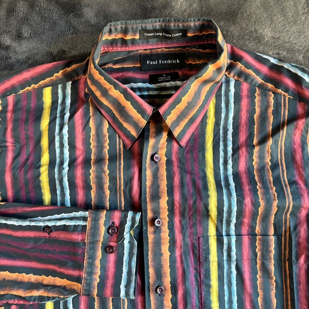 Paul Fredrick XL Finest Long‎ Staple Cotton Striped Button Up Shirt Mens - Picture 4 of 6
